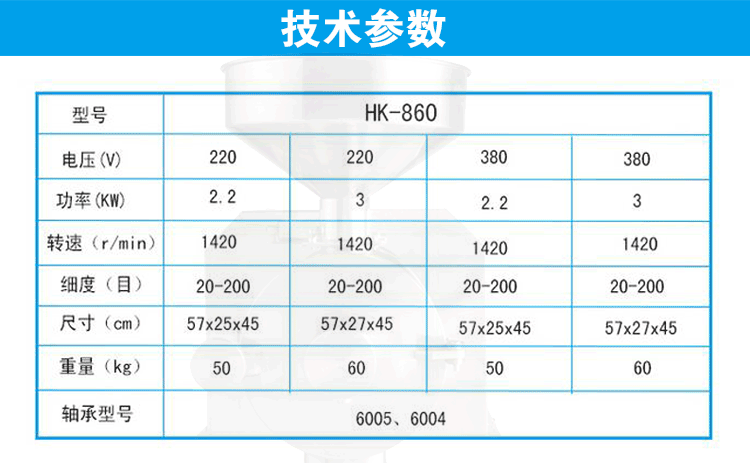 860五谷雜糧磨粉機技術(shù)參數(shù)